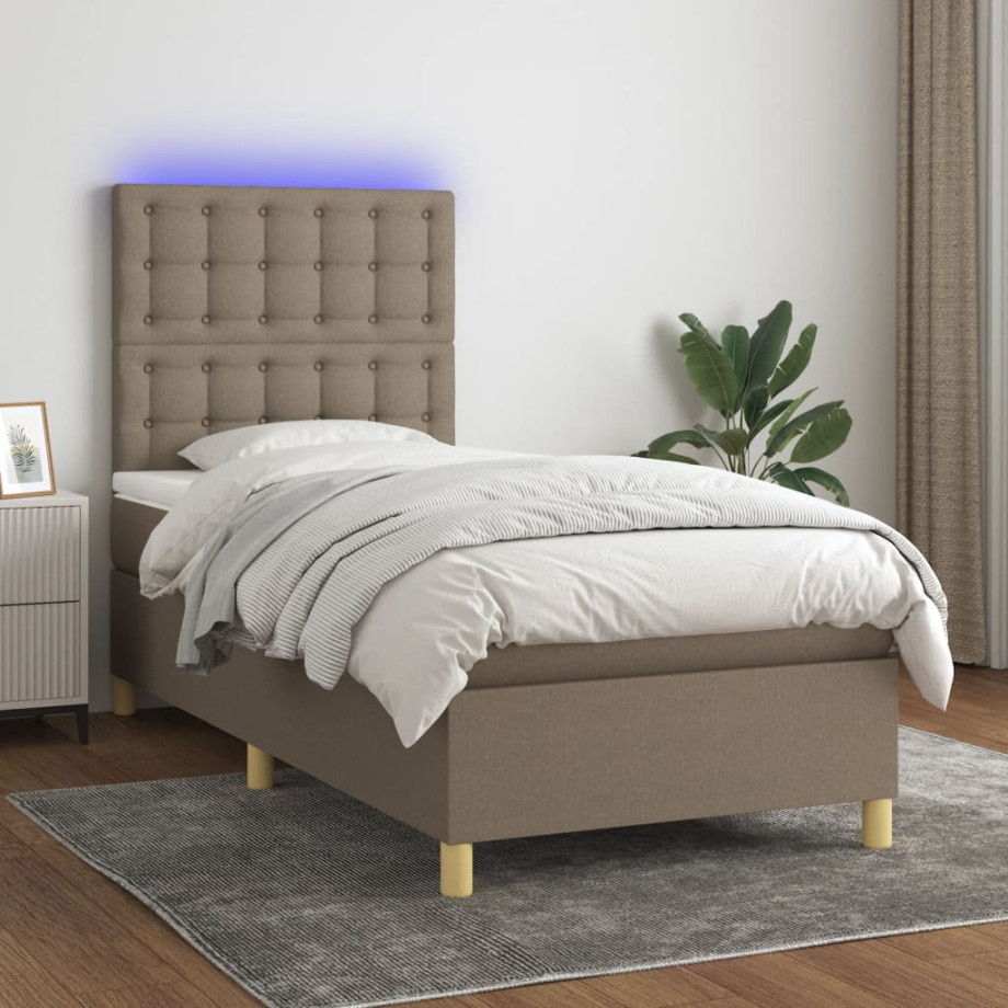 vidaXL Boxspring met matras en LED stof taupe 80x200 cm afbeelding 1