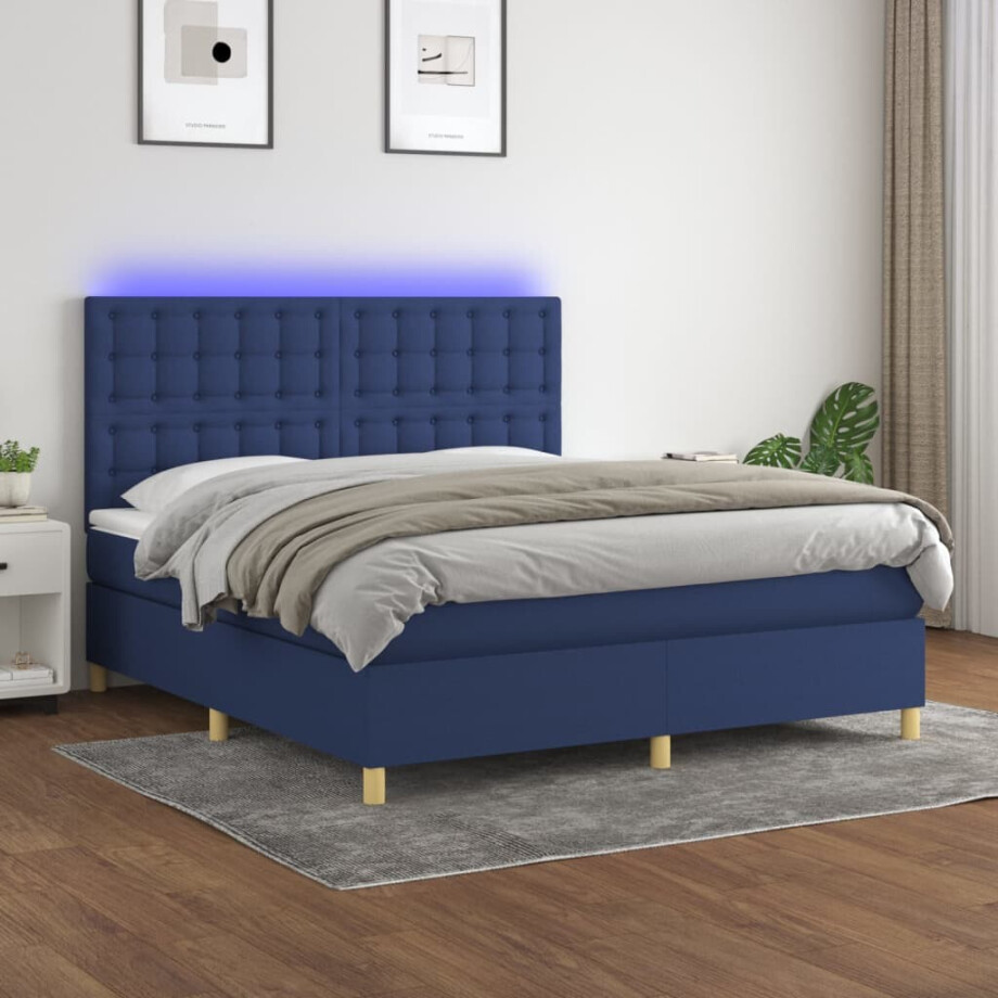vidaXL Boxspring met matras en LED stof blauw 180x200 cm vidaXL Boxspring met matras en LED stof blauw 180x200 cm afbeelding 1