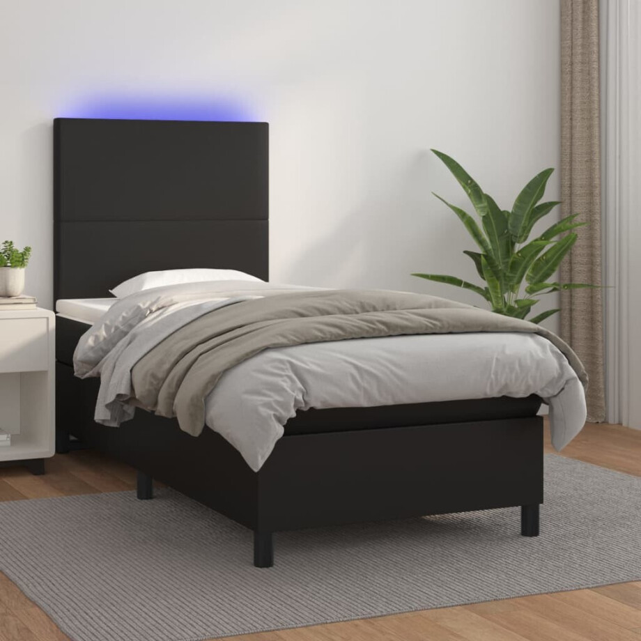 vidaXL Boxspring met matras en LED kunstleer zwart 90x190 cm afbeelding 1