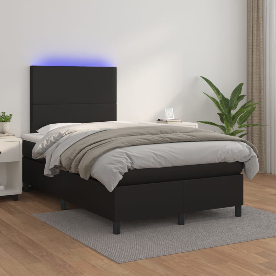 vidaXL Boxspring met matras en LED kunstleer zwart 120x200 cm vidaXL Boxspring met matras en LED kunstleer zwart 120x200 cm afbeelding 1