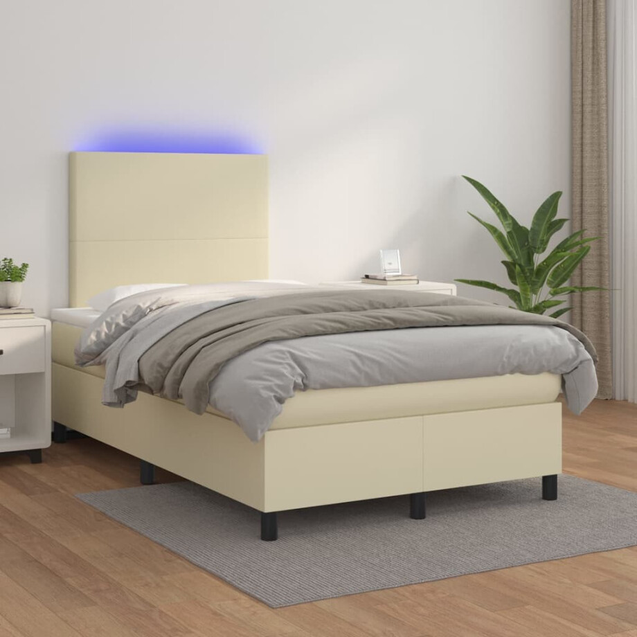 vidaXL Boxspring met matras en LED kunstleer crèmekleurig 120x200 cm afbeelding 1