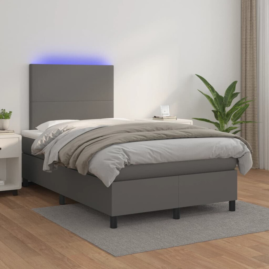 vidaXL Boxspring met matras en LED kunstleer grijs 120x200 cm vidaXL Boxspring met matras en LED kunstleer grijs 120x200 cm afbeelding 1