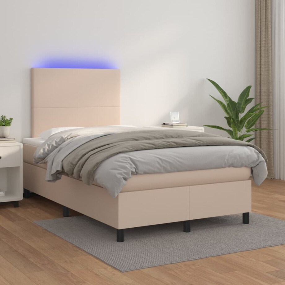 vidaXL Boxspring met matras en LED kunstleer cappuccinokleur 120x200cm afbeelding 1