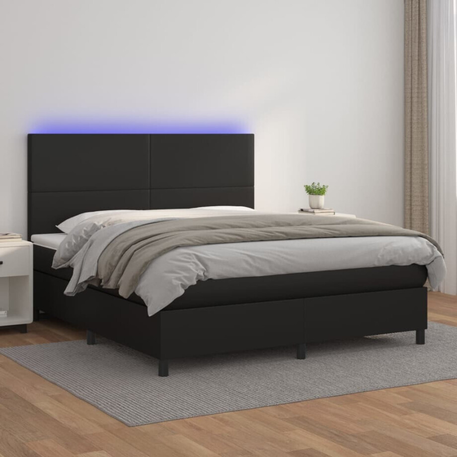 vidaXL Boxspring met matras en LED kunstleer zwart 160x200 cm vidaXL Boxspring met matras en LED kunstleer zwart 160x200 cm afbeelding 1