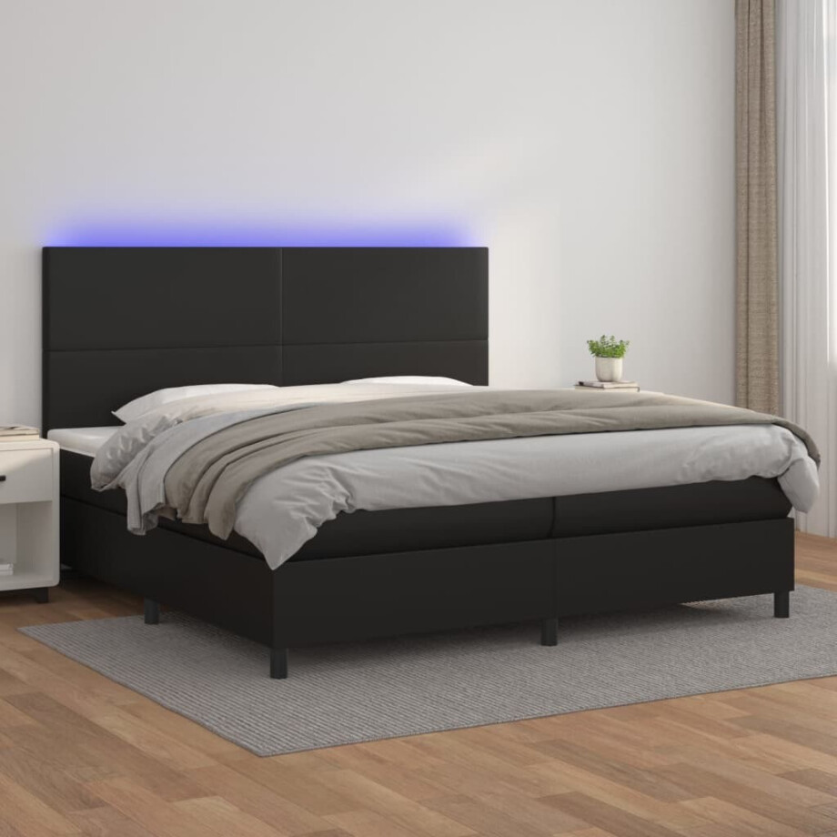 vidaXL Boxspring met matras en LED kunstleer zwart 200x200 cm vidaXL Boxspring met matras en LED kunstleer zwart 200x200 cm afbeelding 1