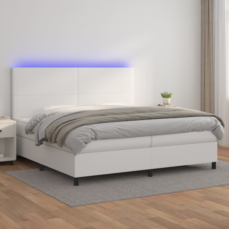 vidaXL Boxspring met matras en LED kunstleer wit 200x200 cm vidaXL Boxspring met matras en LED kunstleer wit 200x200 cm afbeelding 1