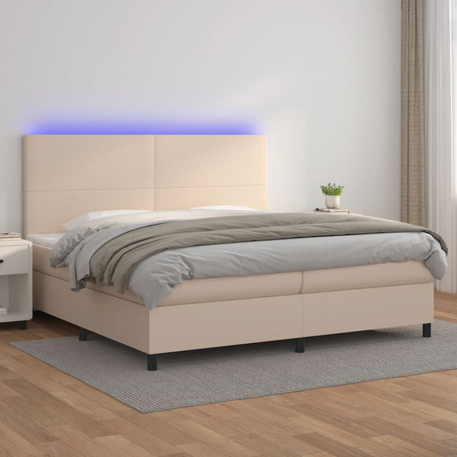 vidaXL Boxspring met matras en LED kunstleer cappuccinokleur 200x200cm vidaXL Boxspring met matras en LED kunstleer cappuccinokleur 200x200cm afbeelding 1