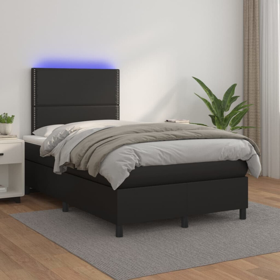 vidaXL Boxspring met matras en LED kunstleer zwart 120x200 cm vidaXL Boxspring met matras en LED kunstleer zwart 120x200 cm afbeelding 1