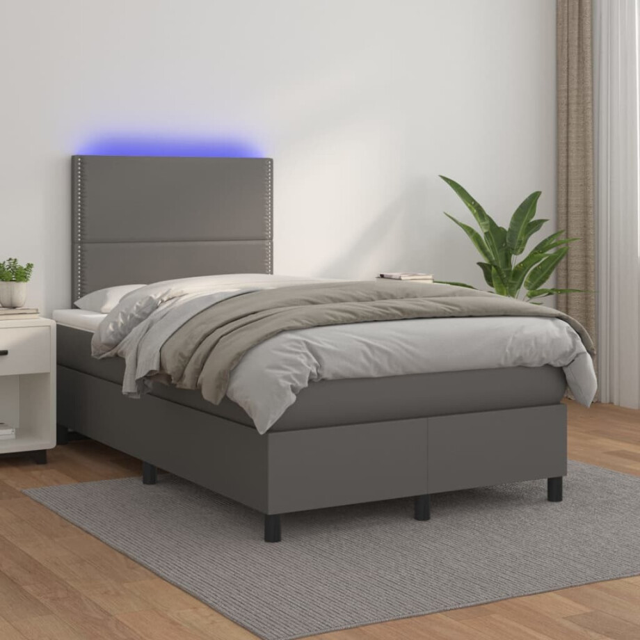 vidaXL Boxspring met matras en LED kunstleer grijs 120x200 cm vidaXL Boxspring met matras en LED kunstleer grijs 120x200 cm afbeelding 1