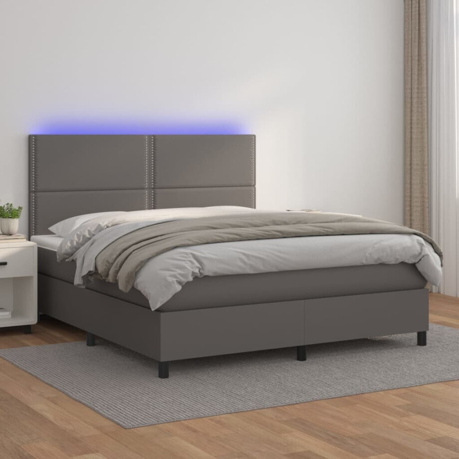 vidaXL Boxspring met matras en LED kunstleer grijs 140x190 cm vidaXL Boxspring met matras en LED kunstleer grijs 140x190 cm afbeelding 1