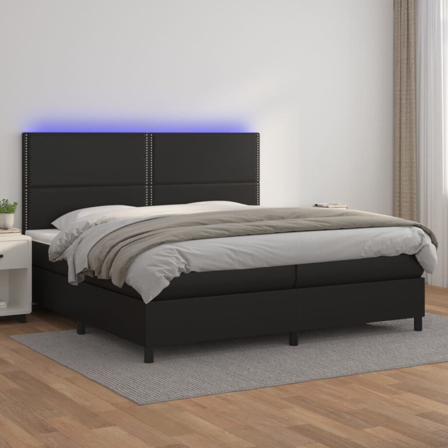 vidaXL Boxspring met matras en LED kunstleer zwart 200x200 cm afbeelding 1