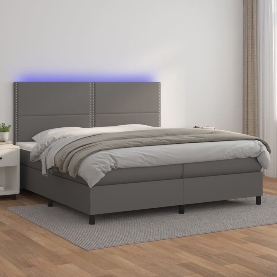 vidaXL Boxspring met matras en LED kunstleer grijs 200x200 cm vidaXL Boxspring met matras en LED kunstleer grijs 200x200 cm afbeelding 1