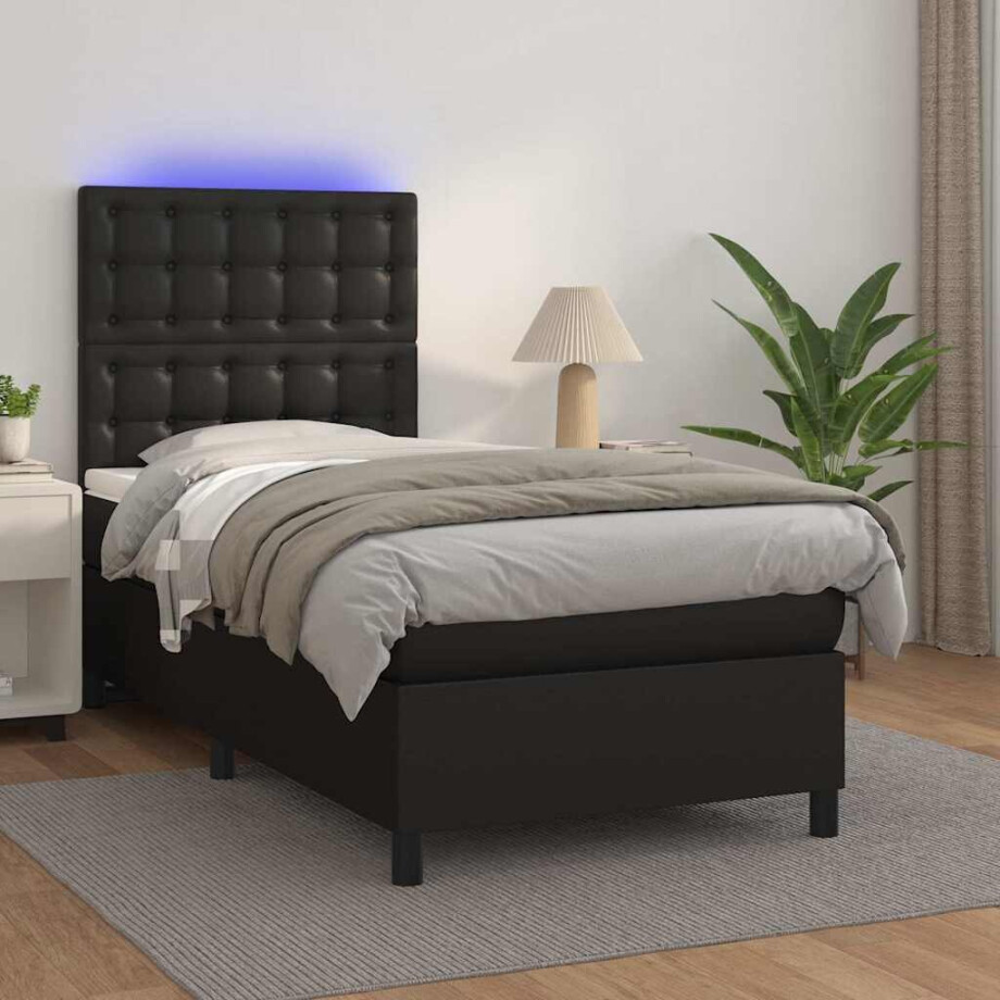 vidaXL Boxspring met matras en LED kunstleer zwart 80x200 cm vidaXL Boxspring met matras en LED kunstleer zwart 80x200 cm afbeelding 1