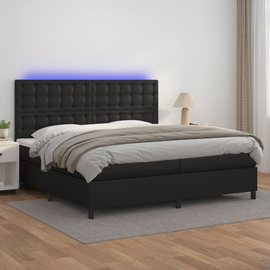 vidaXL Boxspring met matras en LED kunstleer zwart 200x200 cm vidaXL Boxspring met matras en LED kunstleer zwart 200x200 cm afbeelding 1