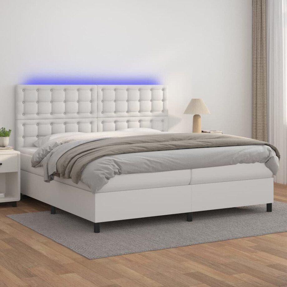 vidaXL Boxspring met matras en LED kunstleer wit 200x200 cm vidaXL Boxspring met matras en LED kunstleer wit 200x200 cm afbeelding 1