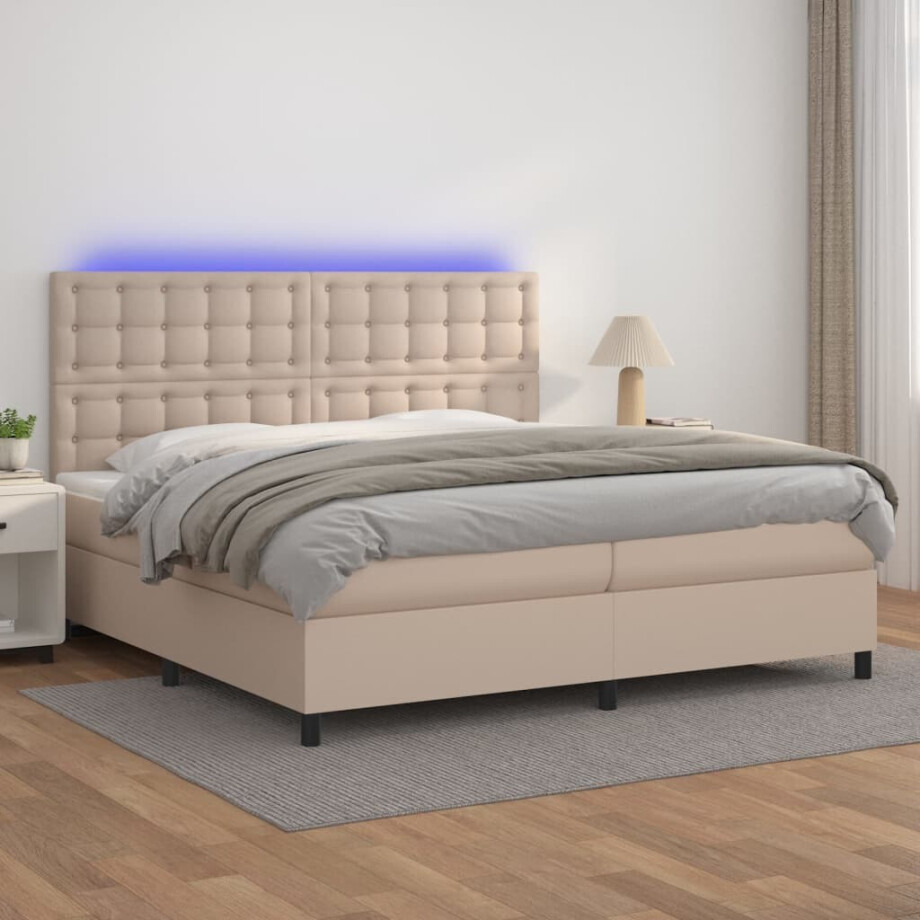 vidaXL Boxspring met matras en LED kunstleer cappuccinokleur 200x200cm vidaXL Boxspring met matras en LED kunstleer cappuccinokleur 200x200cm afbeelding 1