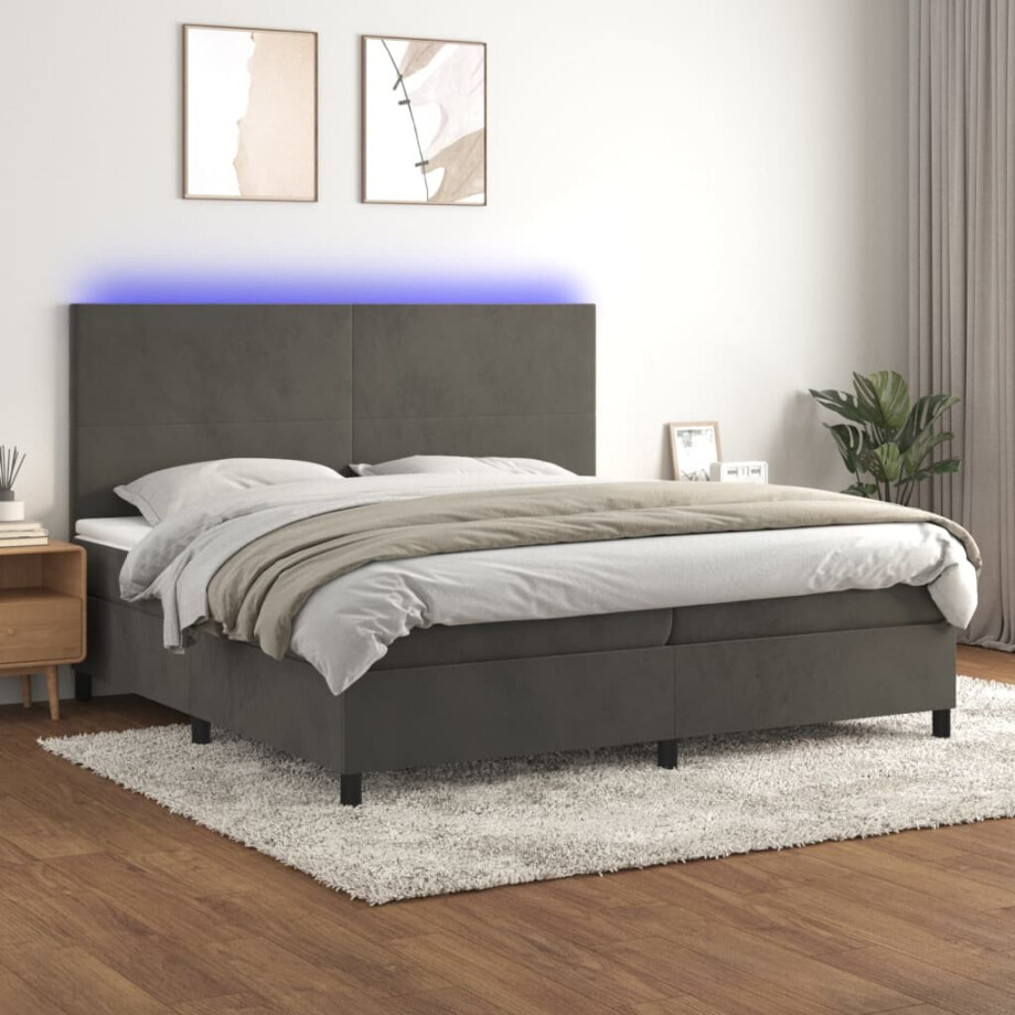 vidaXL Boxspring met matras en LED fluweel donkergrijs 200x200 cm vidaXL Boxspring met matras en LED fluweel donkergrijs 200x200 cm afbeelding 1