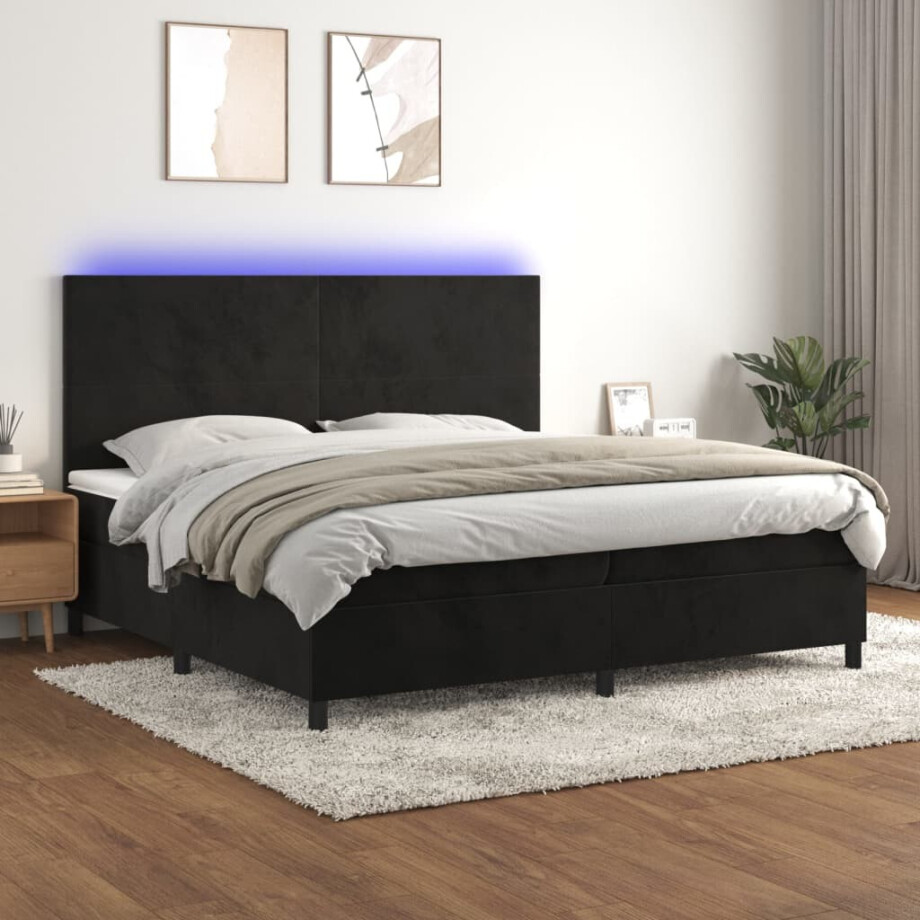 vidaXL Boxspring met matras en LED fluweel zwart 200x200 cm afbeelding 1