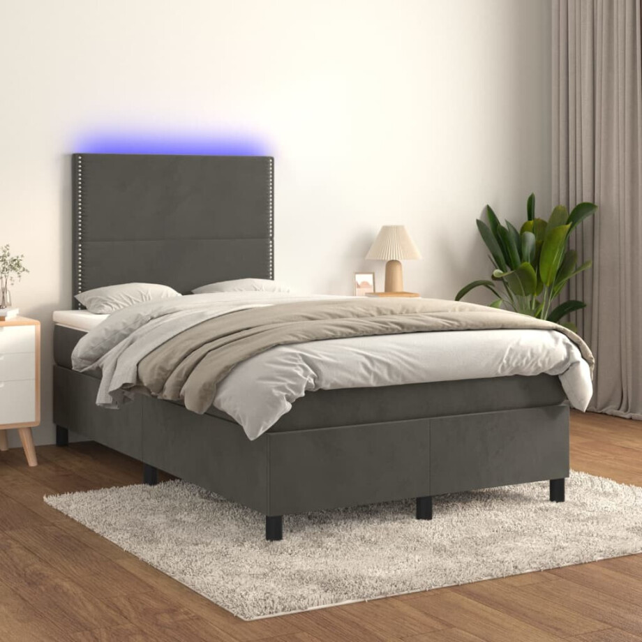 vidaXL Boxspring met matras en LED fluweel donkergrijs 120x200 cm afbeelding 1