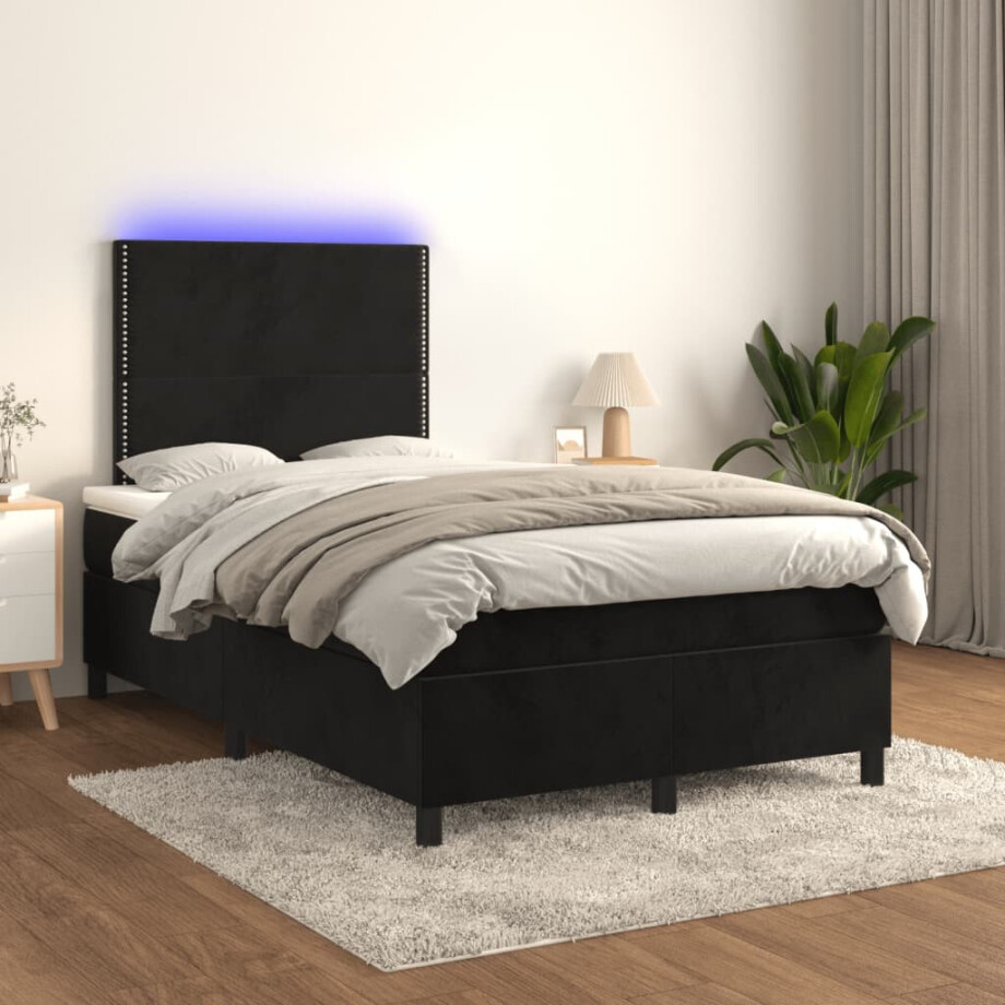 vidaXL Boxspring met matras en LED fluweel zwart 120x200 cm vidaXL Boxspring met matras en LED fluweel zwart 120x200 cm afbeelding 1