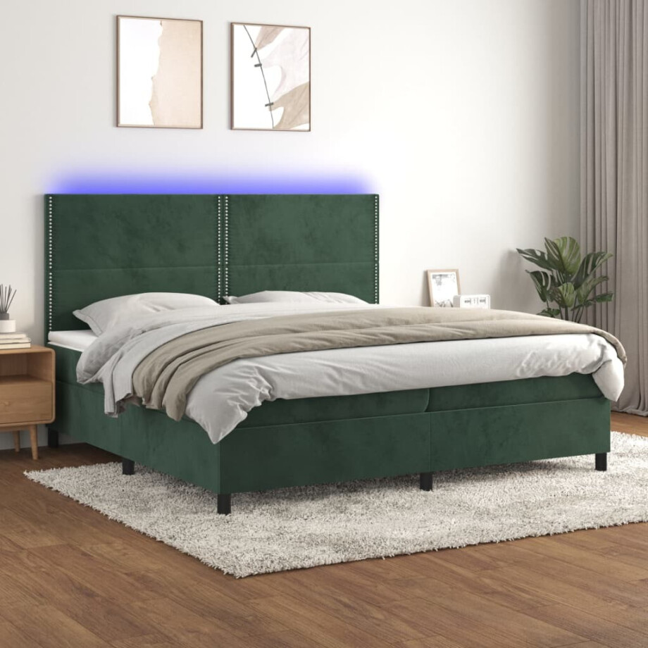 vidaXL Boxspring met matras en LED fluweel donkergroen 200x200 cm vidaXL Boxspring met matras en LED fluweel donkergroen 200x200 cm afbeelding 1