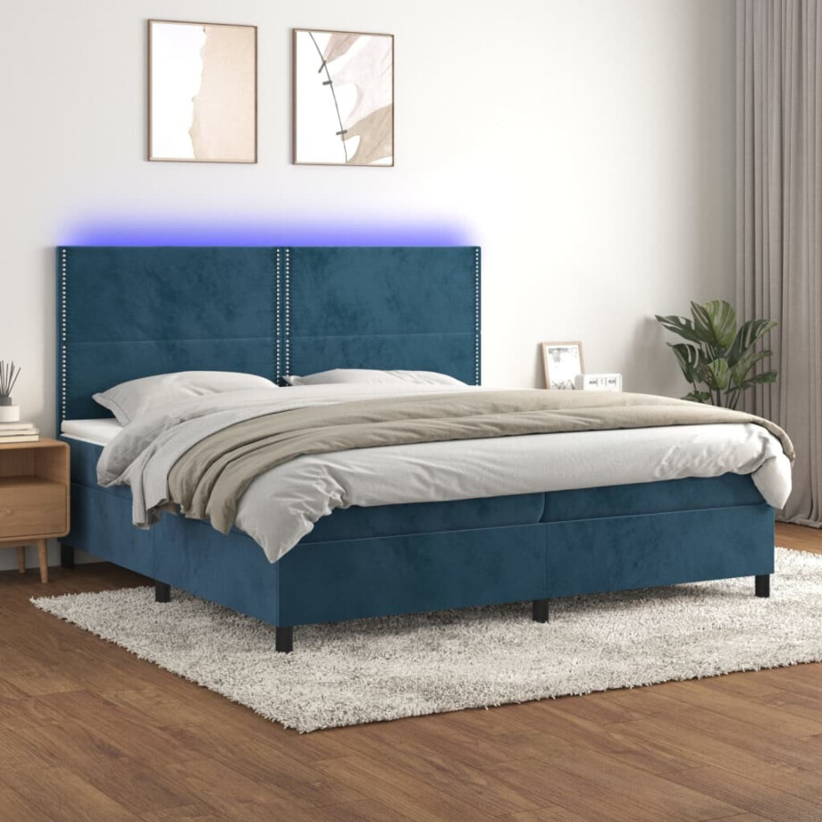 vidaXL Boxspring met matras en LED fluweel donkerblauw 200x200 cm vidaXL Boxspring met matras en LED fluweel donkerblauw 200x200 cm afbeelding 1