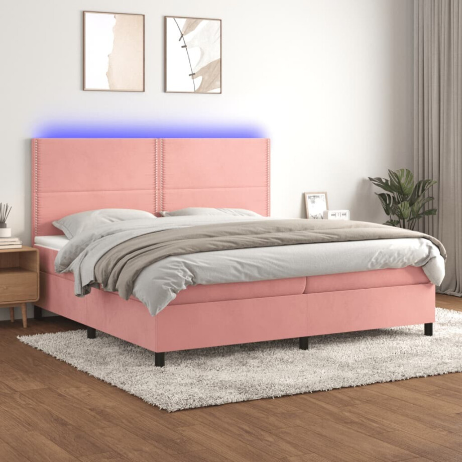 vidaXL Boxspring met matras en LED fluweel roze 200x200 cm vidaXL Boxspring met matras en LED fluweel roze 200x200 cm afbeelding 1