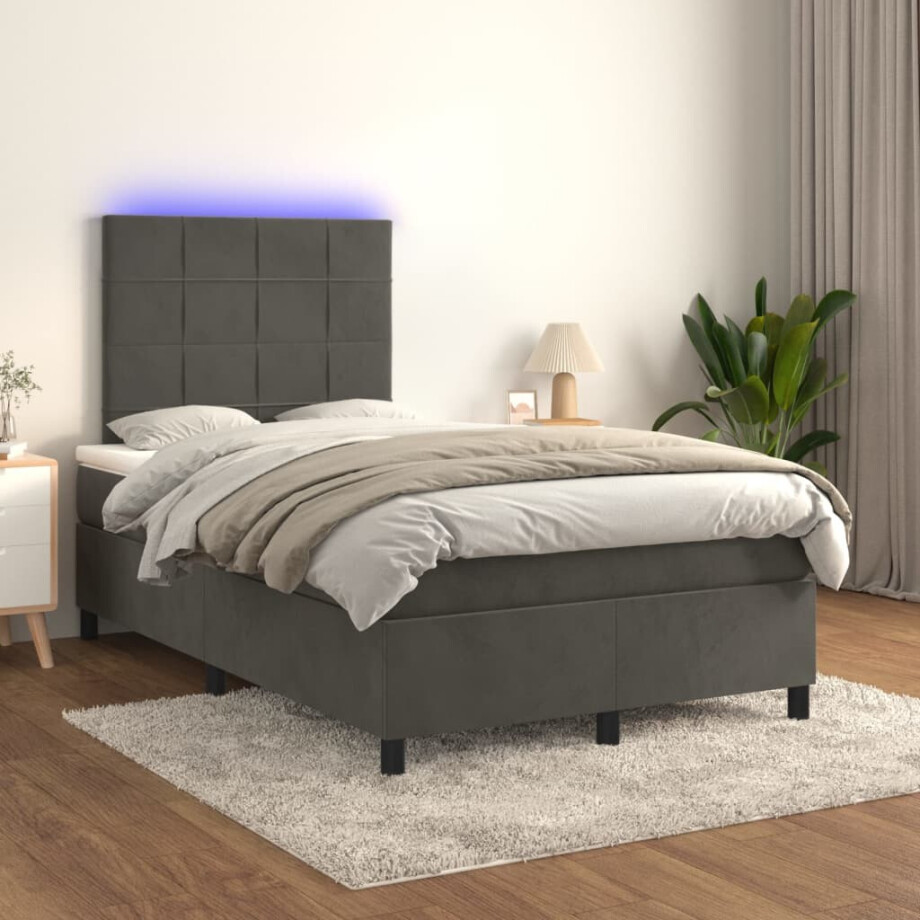 vidaXL Boxspring met matras en LED fluweel donkergrijs 120x200 cm afbeelding 1