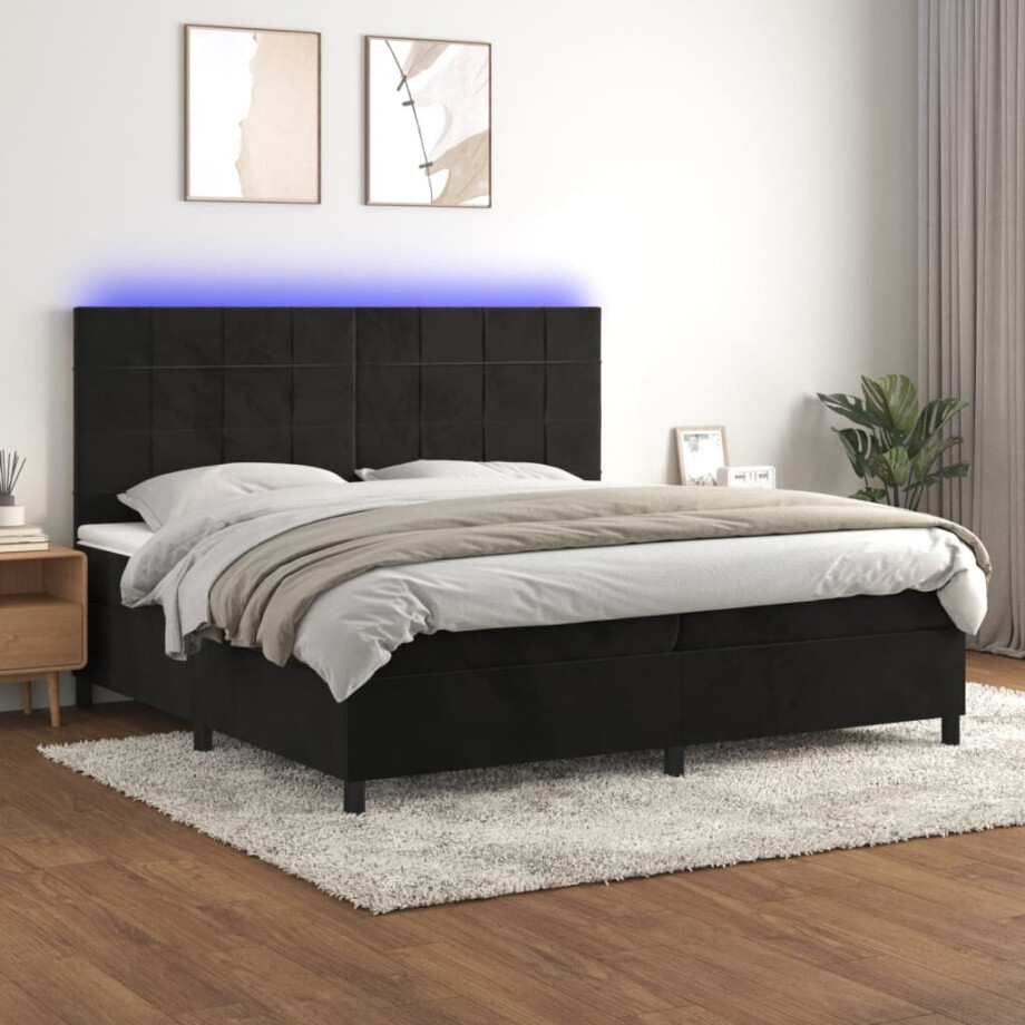 vidaXL Boxspring met matras en LED fluweel zwart 200x200 cm afbeelding 1