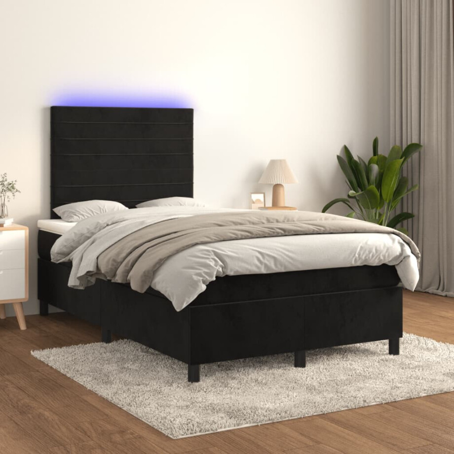 vidaXL Boxspring met matras en LED fluweel zwart 120x200 cm afbeelding 1
