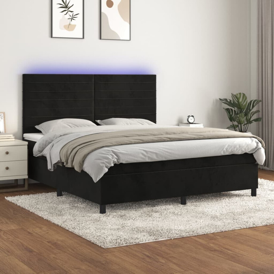 vidaXL Boxspring met matras en LED fluweel zwart 160x200 cm vidaXL Boxspring met matras en LED fluweel zwart 160x200 cm afbeelding 1