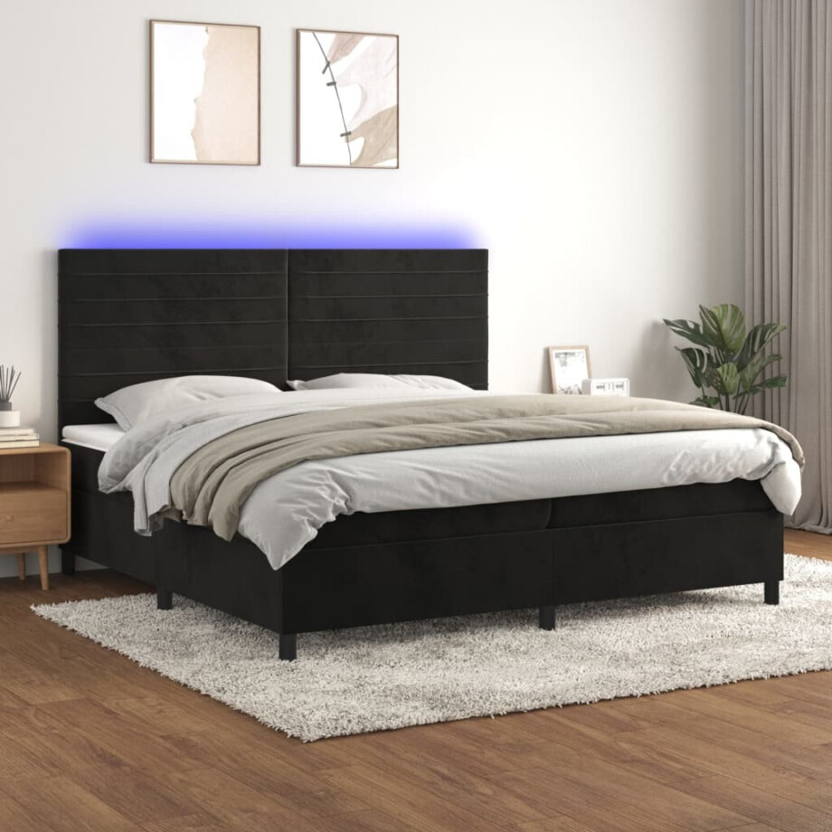 vidaXL Boxspring met matras en LED fluweel zwart 200x200 cm vidaXL Boxspring met matras en LED fluweel zwart 200x200 cm afbeelding 1