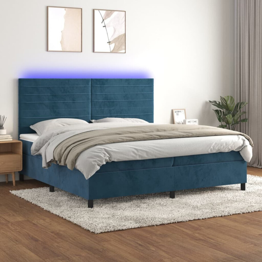 vidaXL Boxspring met matras en LED fluweel donkerblauw 200x200 cm vidaXL Boxspring met matras en LED fluweel donkerblauw 200x200 cm afbeelding 1