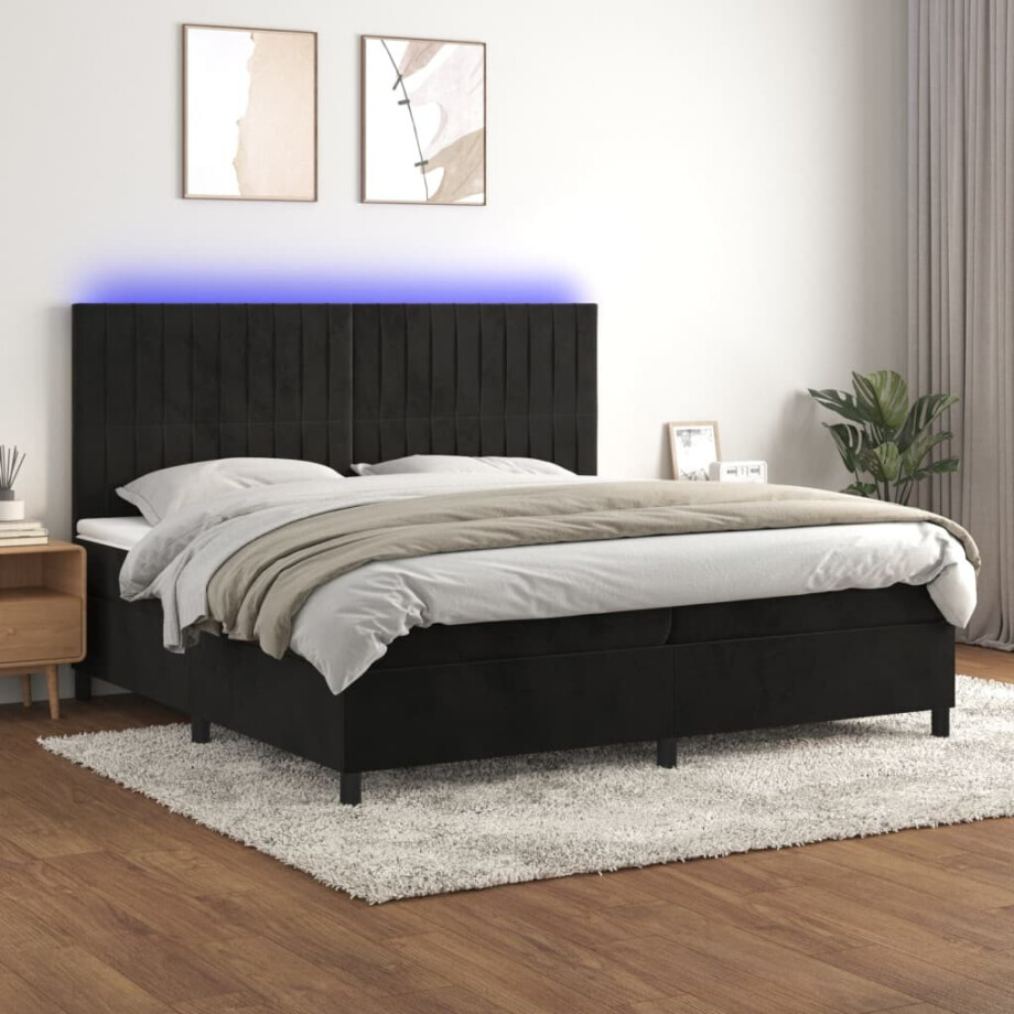 vidaXL Boxspring met matras en LED fluweel zwart 200x200 cm afbeelding 1
