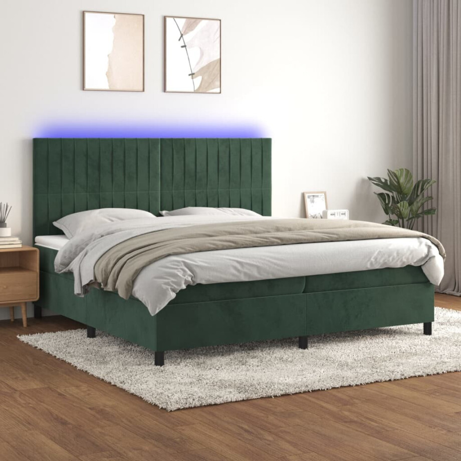 vidaXL Boxspring met matras en LED fluweel donkergroen 200x200 cm vidaXL Boxspring met matras en LED fluweel donkergroen 200x200 cm afbeelding 1