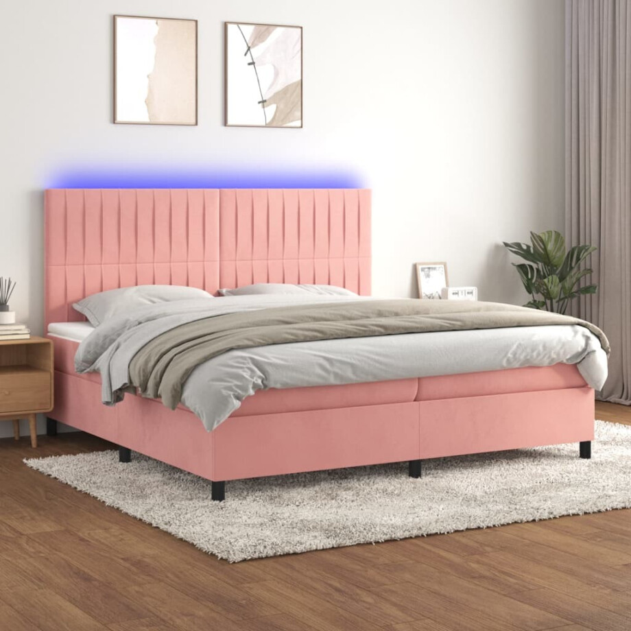 vidaXL Boxspring met matras en LED fluweel roze 200x200 cm vidaXL Boxspring met matras en LED fluweel roze 200x200 cm afbeelding 1