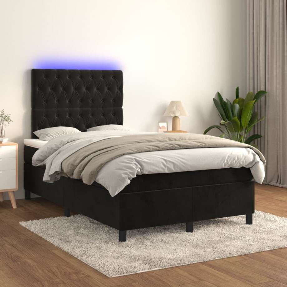vidaXL Boxspring met matras en LED fluweel zwart 120x200 cm afbeelding 1