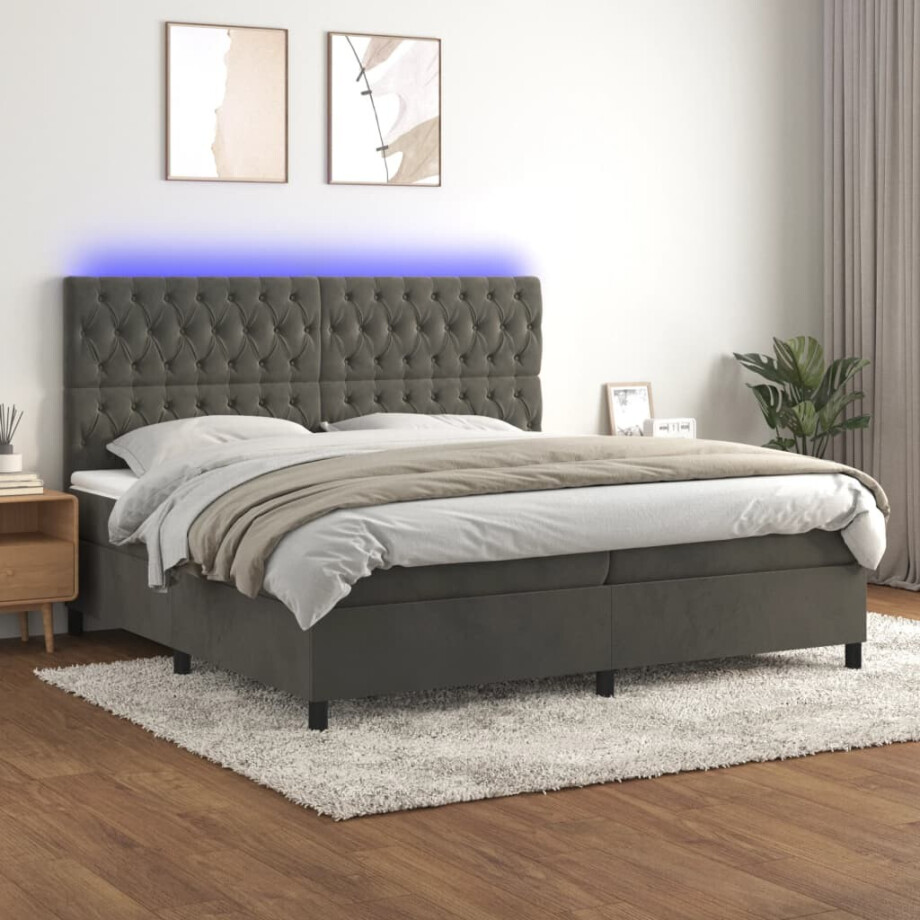 vidaXL Boxspring met matras en LED fluweel donkergrijs 200x200 cm vidaXL Boxspring met matras en LED fluweel donkergrijs 200x200 cm afbeelding 1