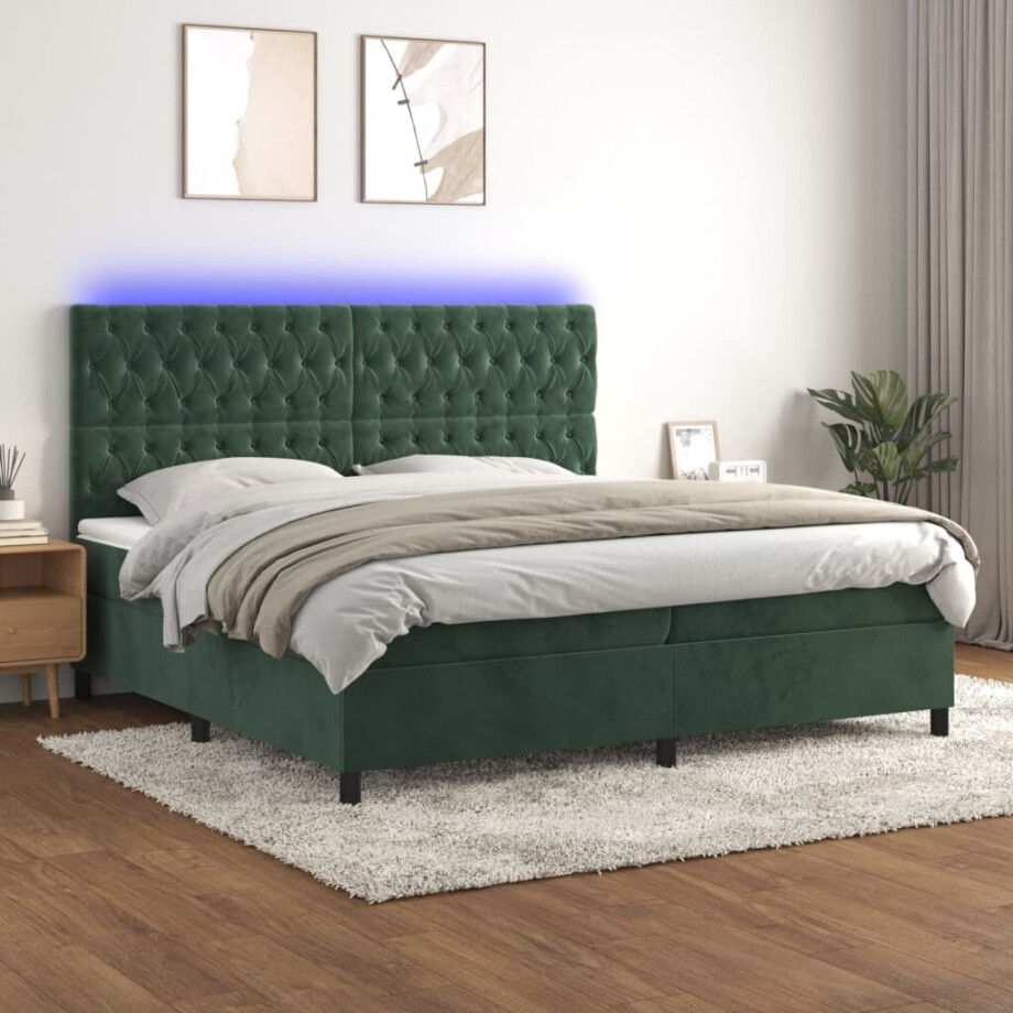 vidaXL Boxspring met matras en LED fluweel donkergroen 200x200 cm vidaXL Boxspring met matras en LED fluweel donkergroen 200x200 cm afbeelding 1