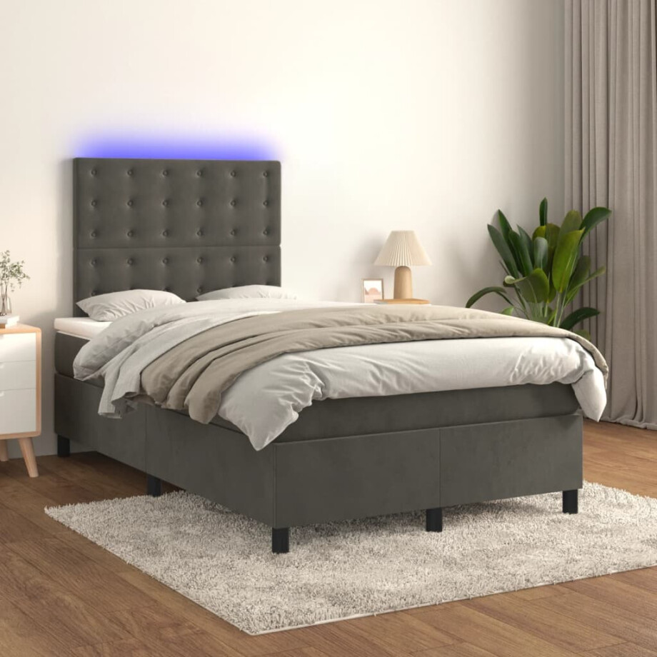 vidaXL Boxspring met matras en LED fluweel donkergrijs 120x200 cm afbeelding 1