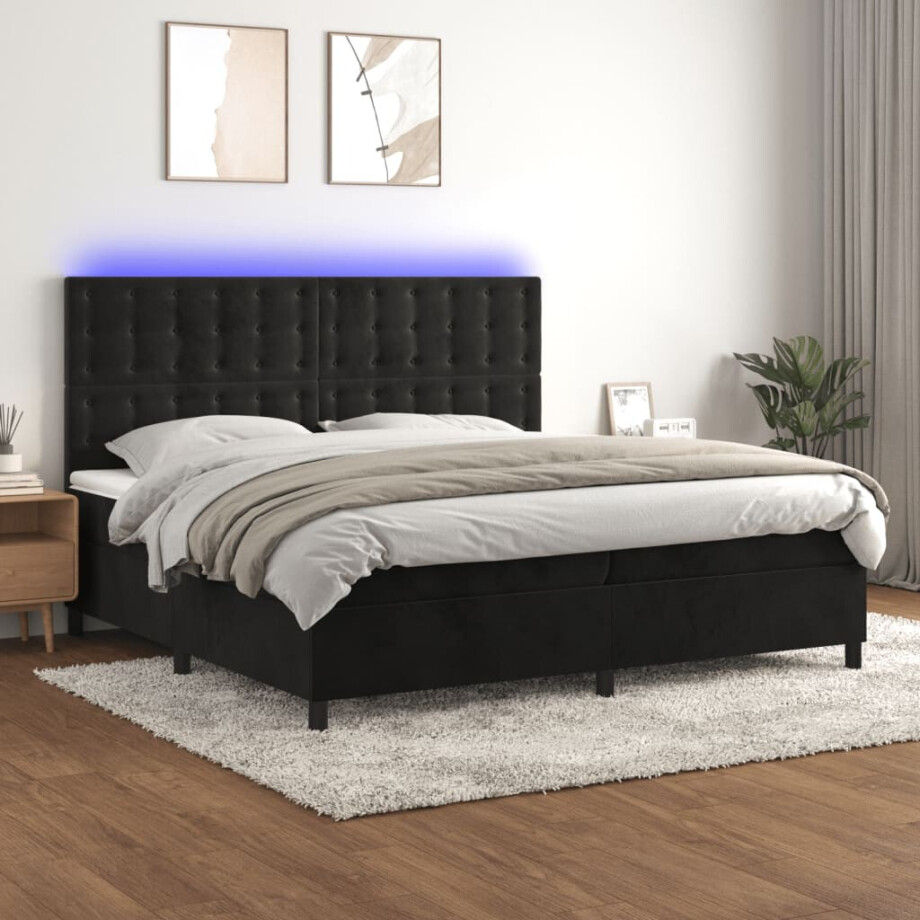 vidaXL Boxspring met matras en LED fluweel zwart 200x200 cm afbeelding 1