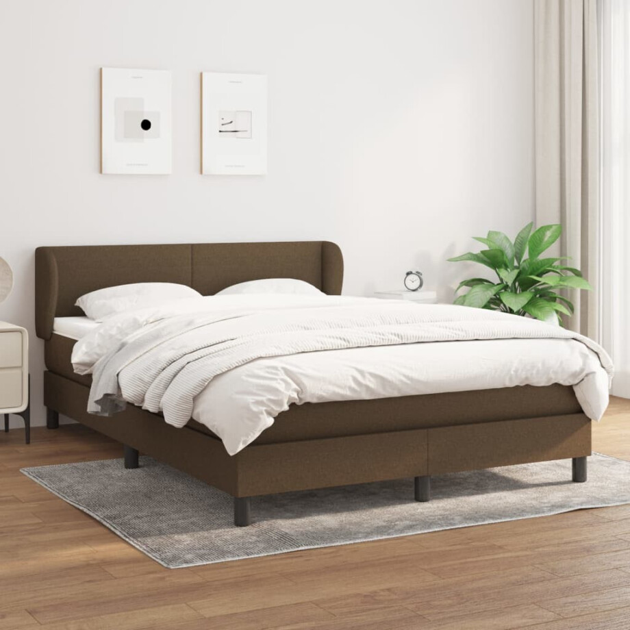 vidaXL Boxspring met matras stof donkerbruin 140x190 cm vidaXL Boxspring met matras stof donkerbruin 140x190 cm afbeelding 1