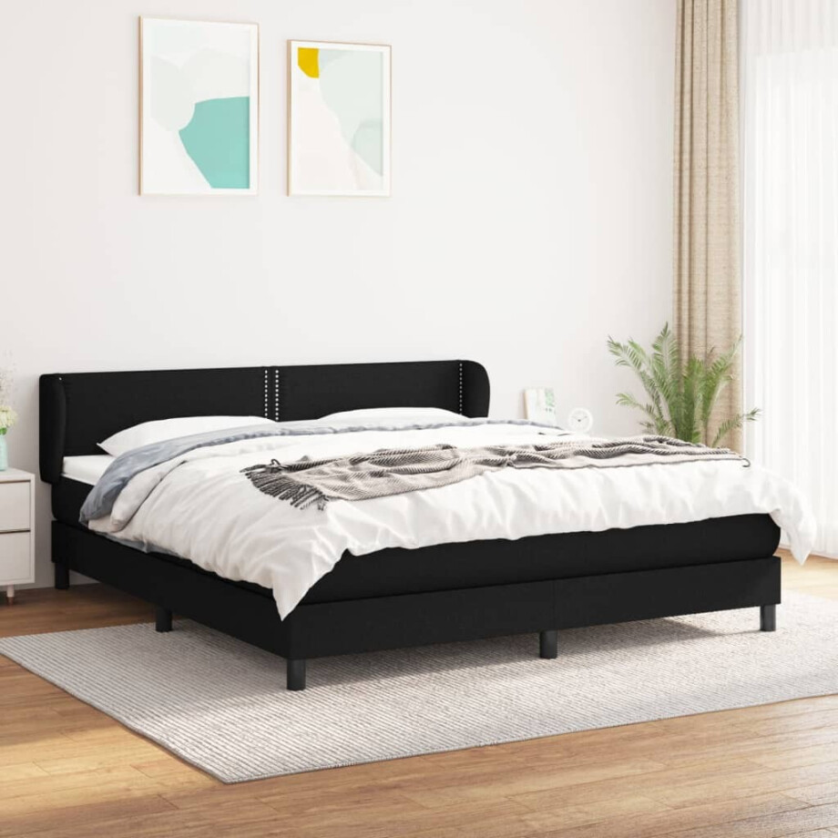 vidaXL Boxspring met matras stof zwart 160x200 cm afbeelding 1