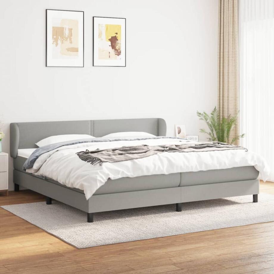 vidaXL Boxspring met matras stof lichtgrijs 200x200 cm vidaXL Boxspring met matras stof lichtgrijs 200x200 cm afbeelding 1