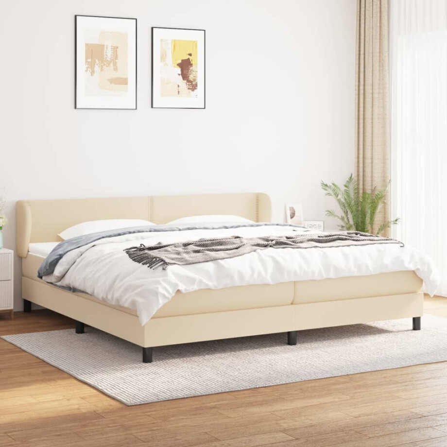 vidaXL Boxspring met matras stof crèmekleurig 200x200 cm vidaXL Boxspring met matras stof crèmekleurig 200x200 cm afbeelding 1