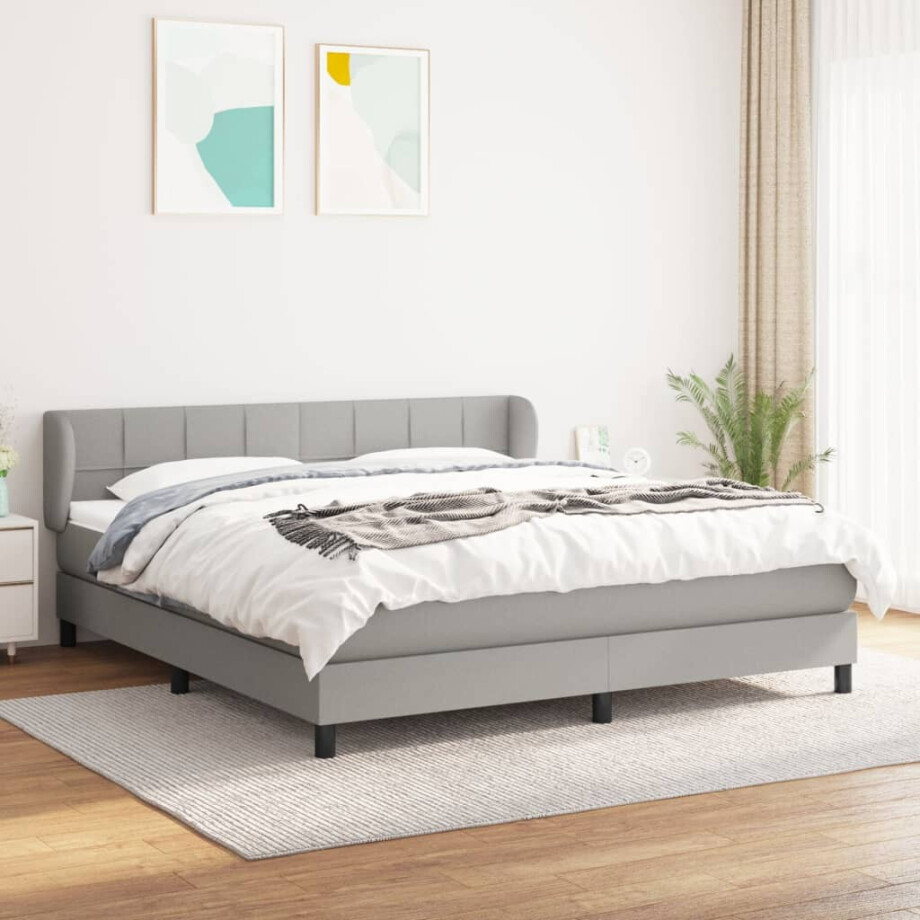 vidaXL Boxspring met matras stof lichtgrijs 160x200 cm vidaXL Boxspring met matras stof lichtgrijs 160x200 cm afbeelding 1