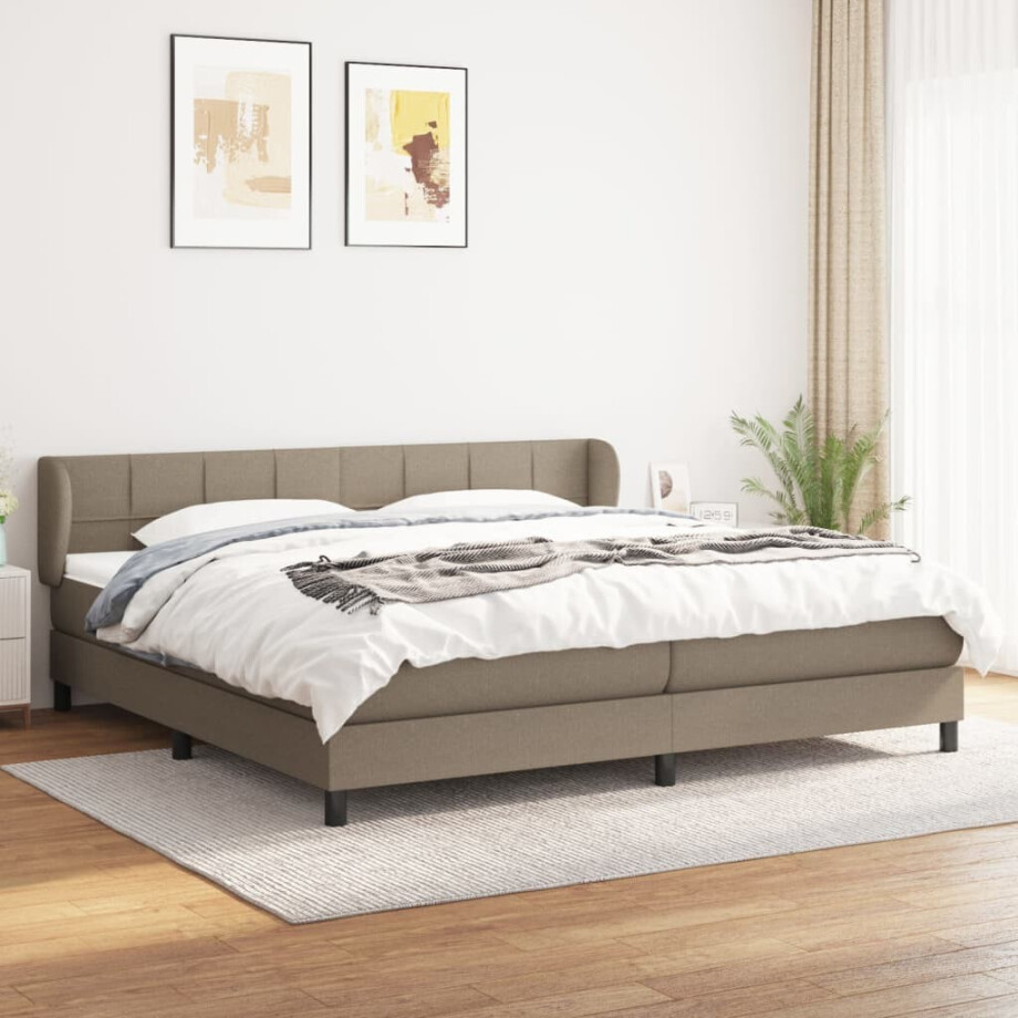 vidaXL Boxspring met matras stof taupe 200x200 cm afbeelding 1