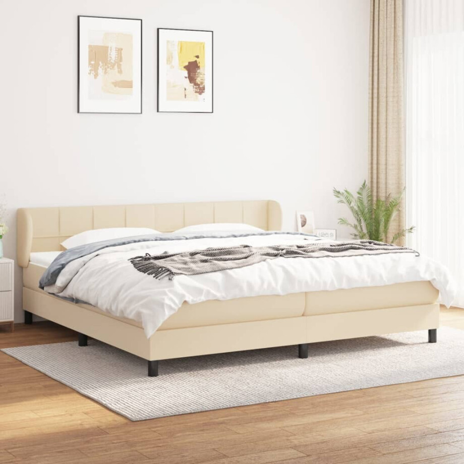 vidaXL Boxspring met matras stof crèmekleurig 200x200 cm vidaXL Boxspring met matras stof crèmekleurig 200x200 cm afbeelding 1