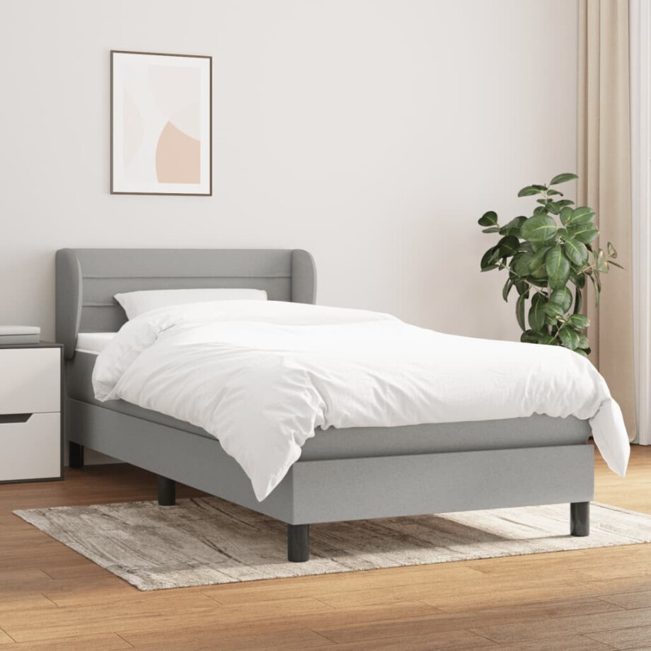 vidaXL Boxspring met matras stof lichtgrijs 100x200 cm vidaXL Boxspring met matras stof lichtgrijs 100x200 cm afbeelding 1