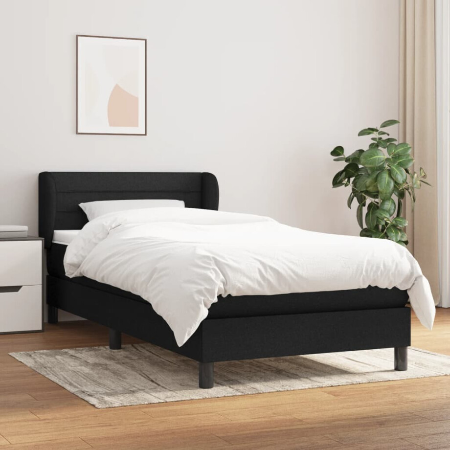 vidaXL Boxspring met matras stof zwart 100x200 cm afbeelding 1